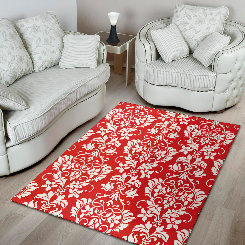 Red And White Damask Pattern Print Area Rug