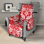 Red And White Damask Pattern Print Armchair Protector