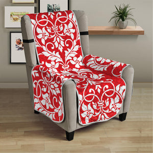 Red And White Damask Pattern Print Armchair Protector