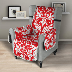 Red And White Damask Pattern Print Armchair Protector