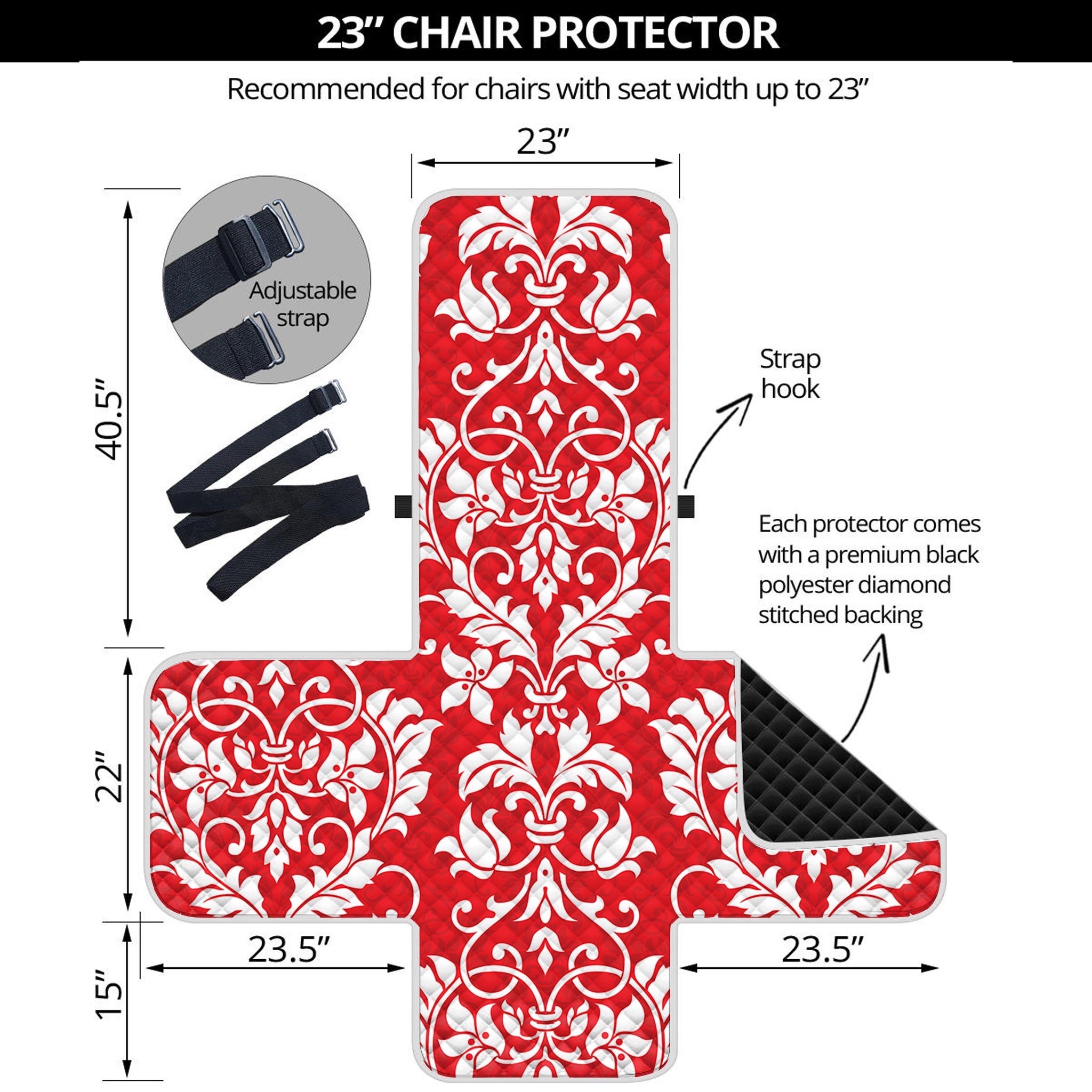 Red And White Damask Pattern Print Armchair Protector