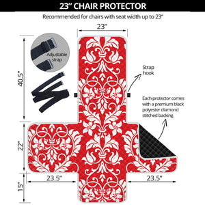 Red And White Damask Pattern Print Armchair Protector