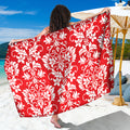 Red And White Damask Pattern Print Beach Sarong Wrap