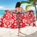 Red And White Damask Pattern Print Beach Sarong Wrap