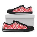 Red And White Damask Pattern Print Black Low Top Sneakers