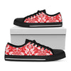 Red And White Damask Pattern Print Black Low Top Shoes