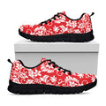Red And White Damask Pattern Print Black Running Shoes