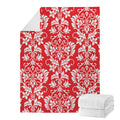 Red And White Damask Pattern Print Blanket