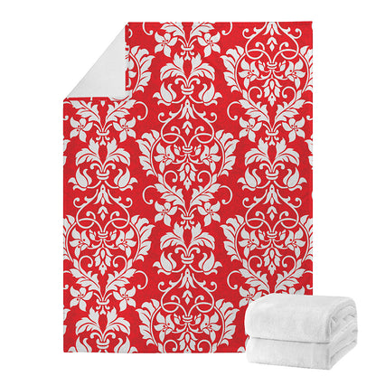 Red And White Damask Pattern Print Blanket