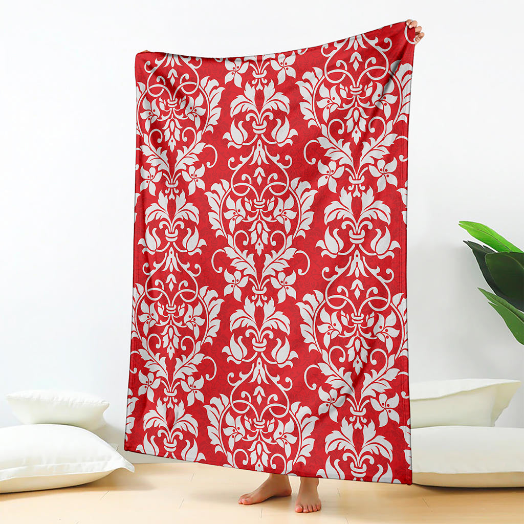 Red And White Damask Pattern Print Blanket