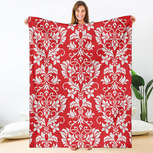 Red And White Damask Pattern Print Blanket