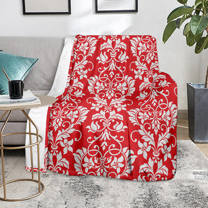 Red And White Damask Pattern Print Blanket