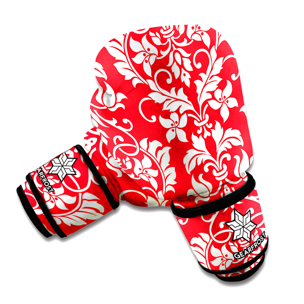 Red And White Damask Pattern Print Boxing Gloves