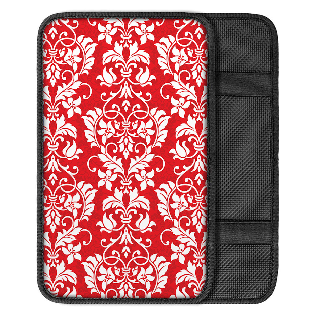 Red And White Damask Pattern Print Car Center Console Cover