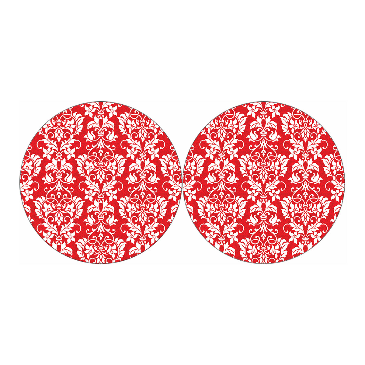 Red And White Damask Pattern Print Car Coasters