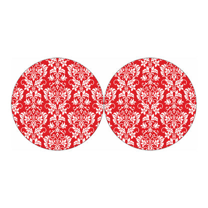 Red And White Damask Pattern Print Car Coasters