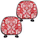 Red And White Damask Pattern Print Car Headrest Covers
