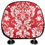 Red And White Damask Pattern Print Car Headrest Covers