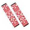 Red And White Damask Pattern Print Car Seat Belt Covers