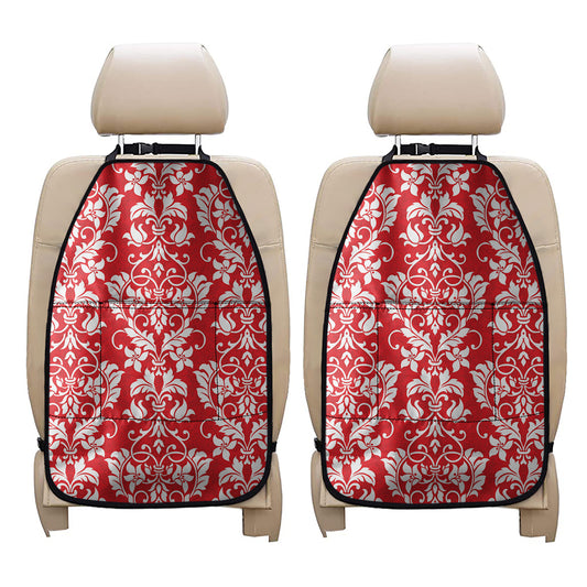 Red And White Damask Pattern Print Car Seat Organizers