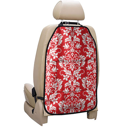 Red And White Damask Pattern Print Car Seat Organizers
