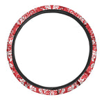 Red And White Damask Pattern Print Car Steering Wheel Cover