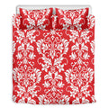 Red And White Damask Pattern Print Duvet Cover Bedding Set