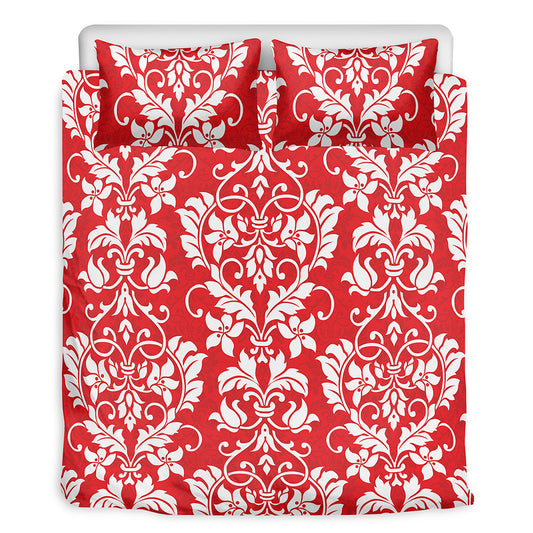 Red And White Damask Pattern Print Duvet Cover Bedding Set