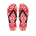 Red And White Damask Pattern Print Flip Flops