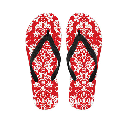 Red And White Damask Pattern Print Flip Flops