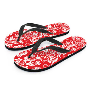 Red And White Damask Pattern Print Flip Flops