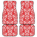 Red And White Damask Pattern Print Front and Back Car Floor Mats