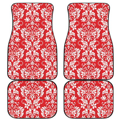 Red And White Damask Pattern Print Front and Back Car Floor Mats