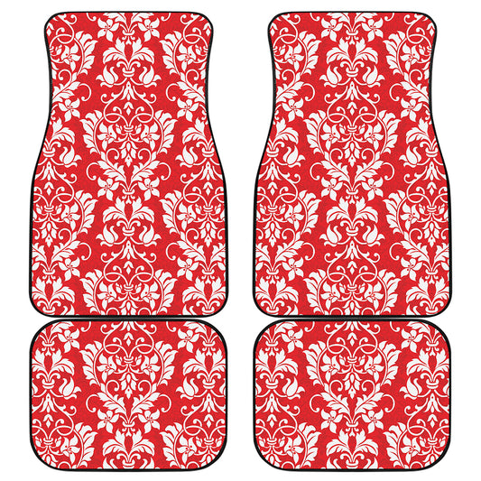Red And White Damask Pattern Print Front and Back Car Floor Mats