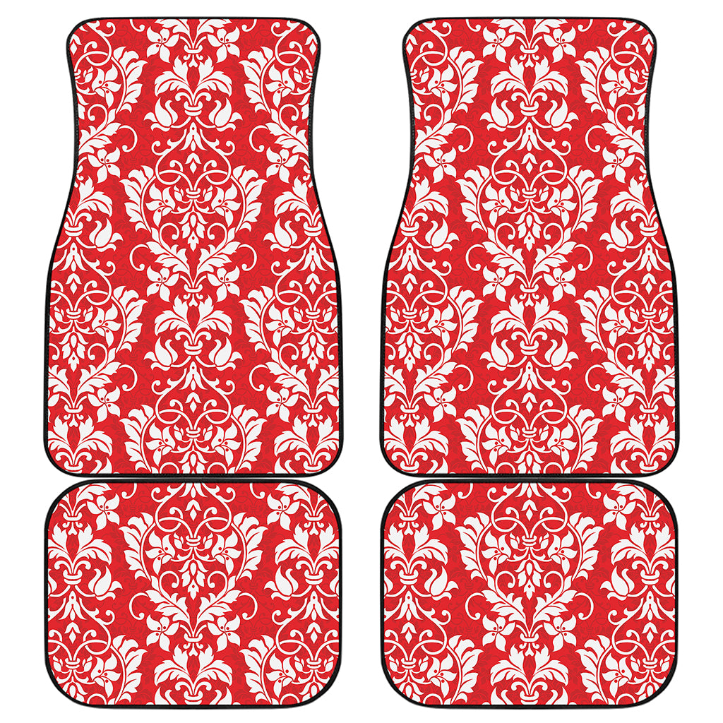 Red And White Damask Pattern Print Front and Back Car Floor Mats