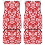 Red And White Damask Pattern Print Front and Back Car Floor Mats