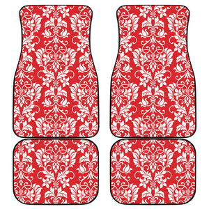 Red And White Damask Pattern Print Front and Back Car Floor Mats