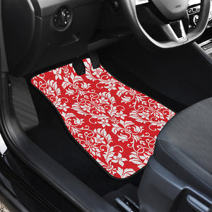 Red And White Damask Pattern Print Front and Back Car Floor Mats