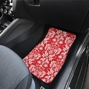 Red And White Damask Pattern Print Front and Back Car Floor Mats