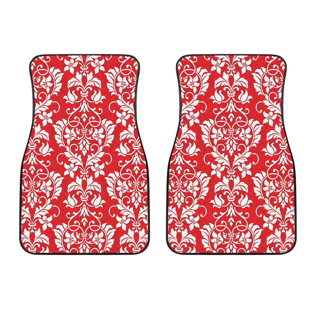 Red And White Damask Pattern Print Front Car Floor Mats