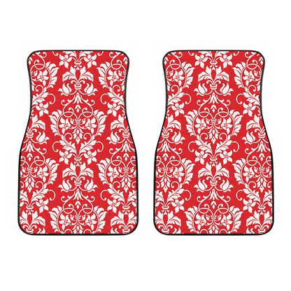 Red And White Damask Pattern Print Front Car Floor Mats