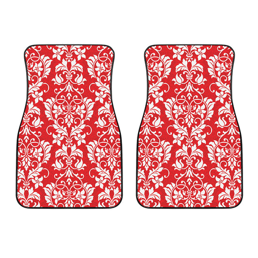 Red And White Damask Pattern Print Front Car Floor Mats