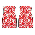 Red And White Damask Pattern Print Front Car Floor Mats