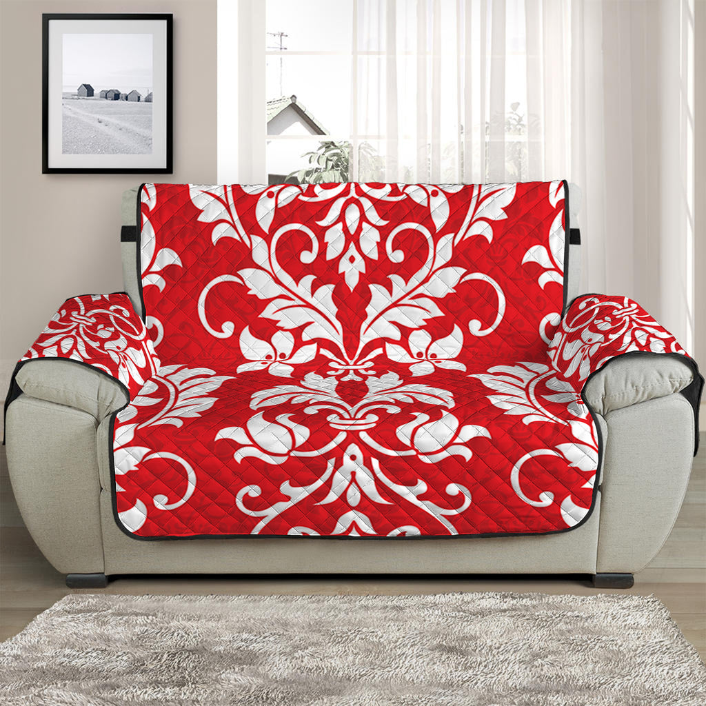 Red And White Damask Pattern Print Half Sofa Protector