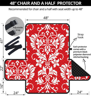 Red And White Damask Pattern Print Half Sofa Protector