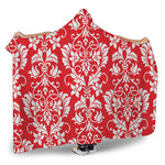 Red And White Damask Pattern Print Hooded Blanket