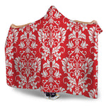 Red And White Damask Pattern Print Hooded Blanket