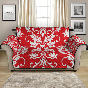 Red And White Damask Pattern Print Loveseat Protector