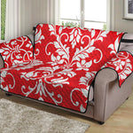 Red And White Damask Pattern Print Loveseat Protector