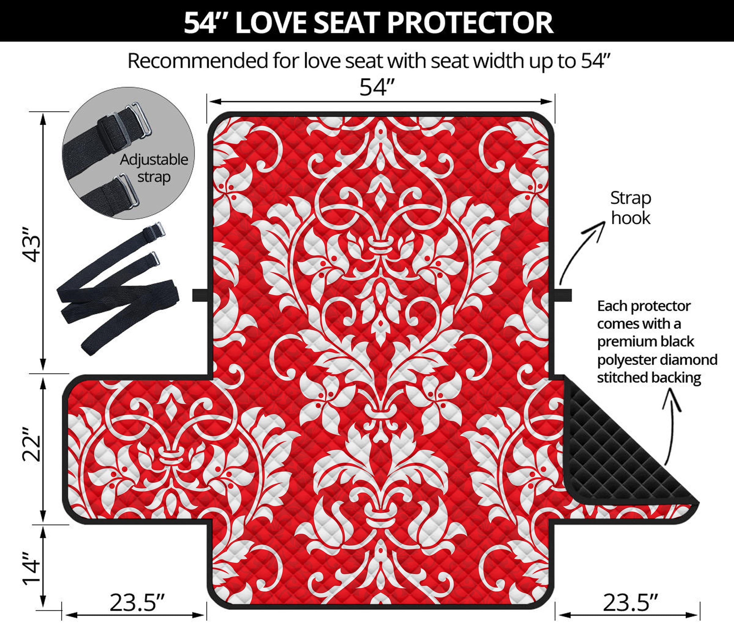 Red And White Damask Pattern Print Loveseat Protector